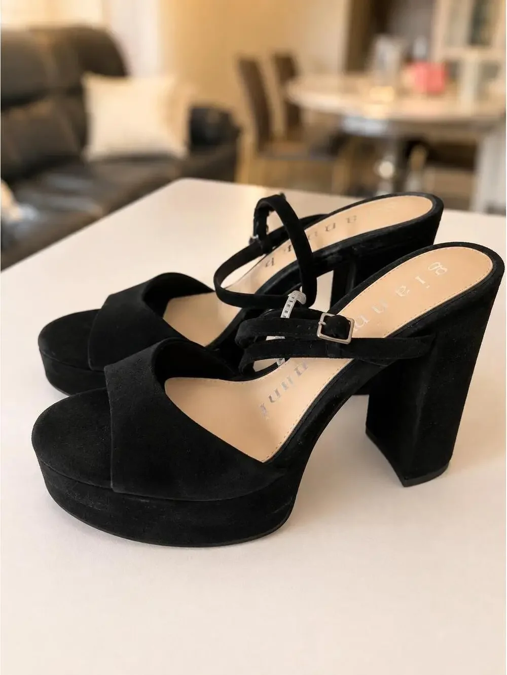 NWT Gianni Bini Black Suede Platform High Heel Sandals with Ankle Strap Size 10M